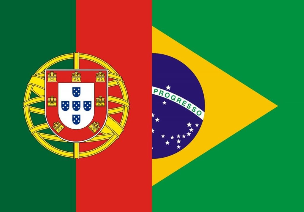 The Brazilian and Portuguese flags side by side - learn Portuguese