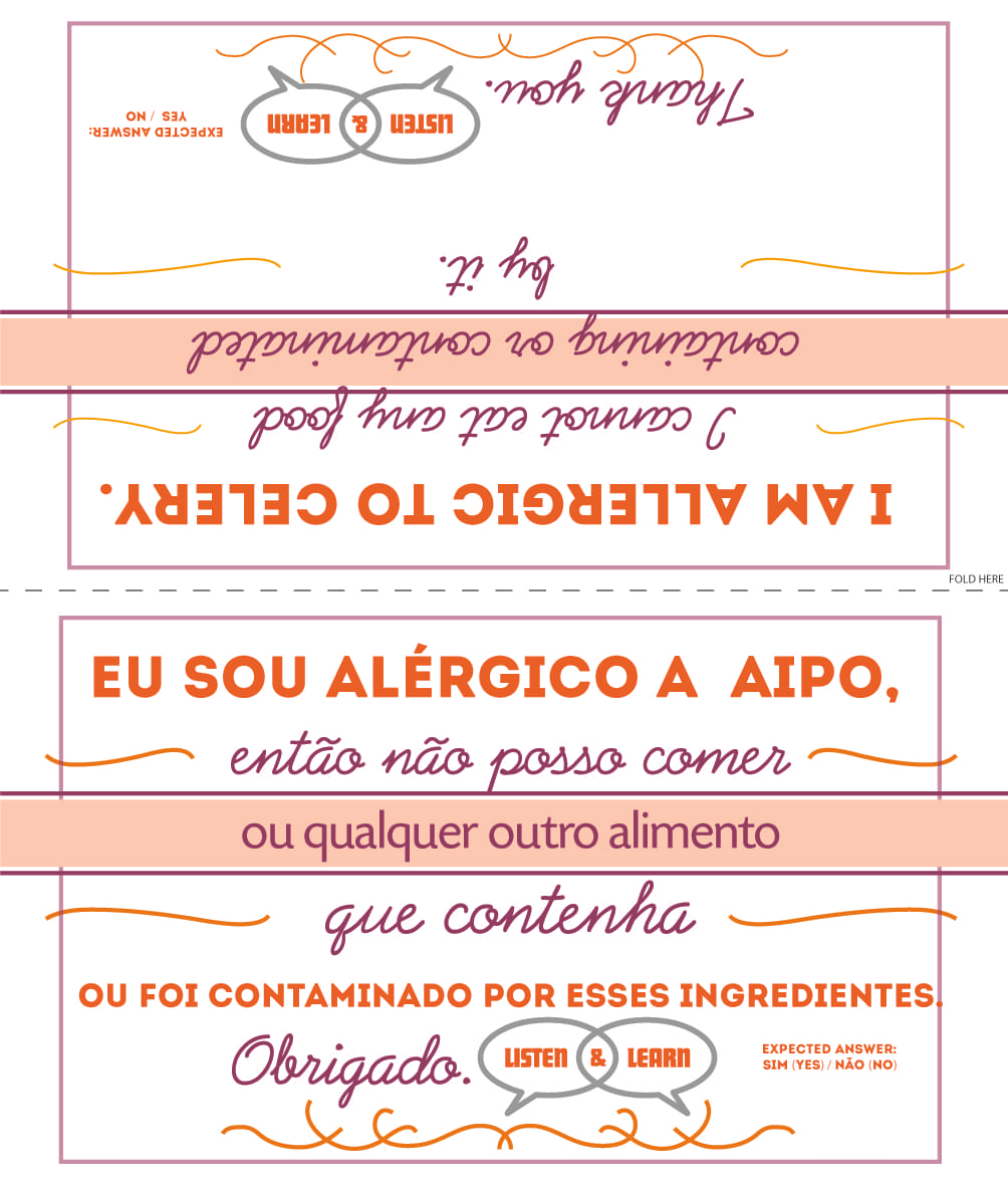 Celery Allergy Card Portuguese Listen & Learn USA & Canada