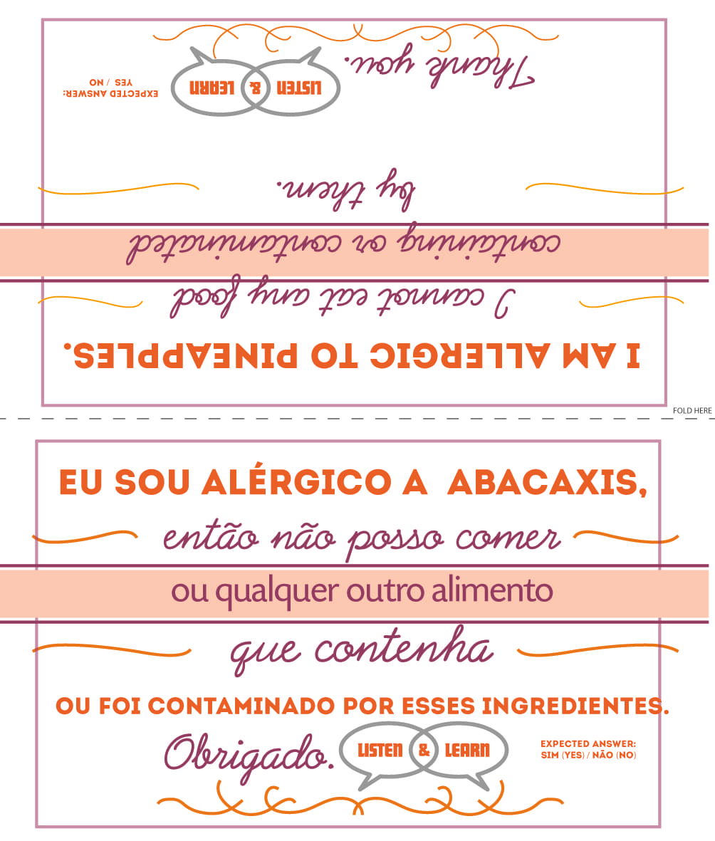 Pineapples Allergy Card Portuguese Listen & Learn USA & Canada