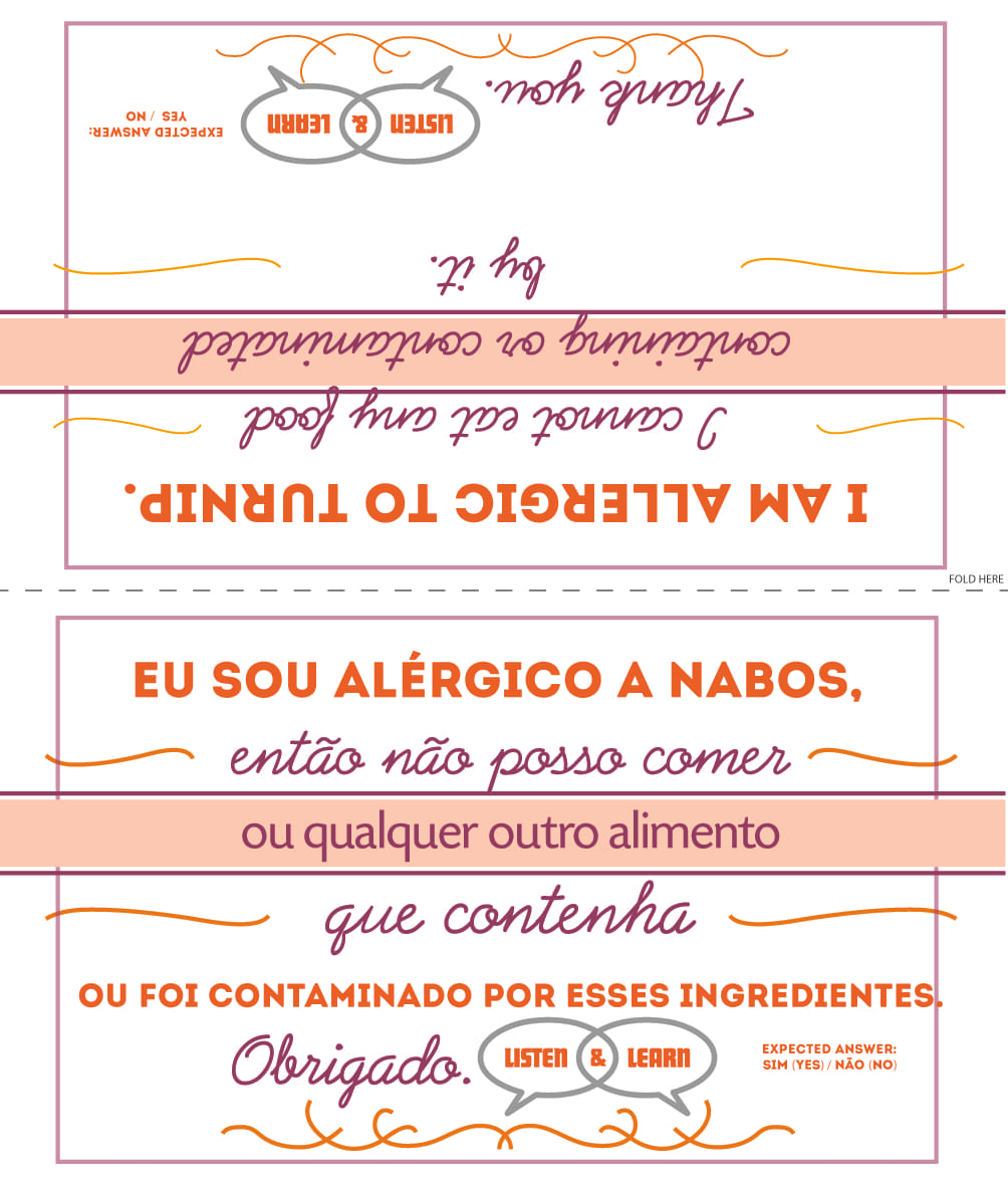 Turnip Allergy Card Portuguese Listen & Learn USA & Canada