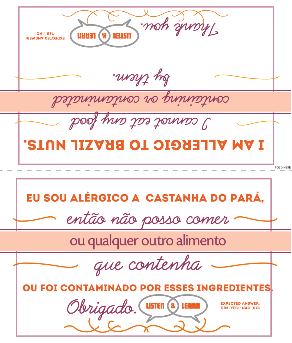Brazil nuts Allergy Card Portuguese Listen & Learn USA & Canada