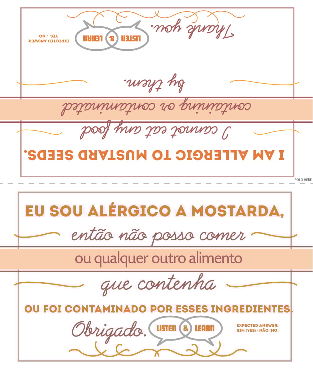 Mustard seeds Allergy Card Portuguese Listen & Learn USA & Canada