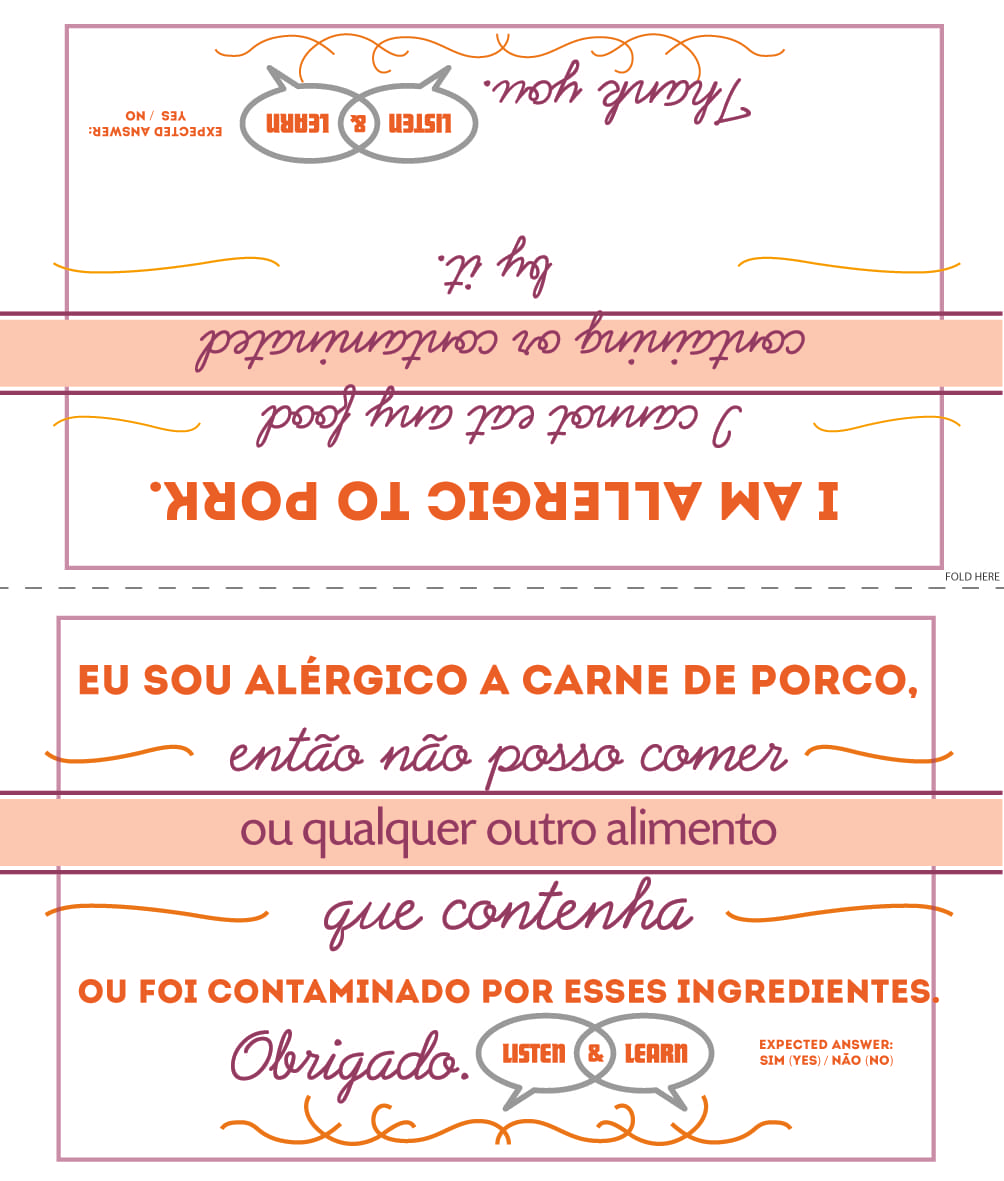 Pork Allergy Card Portuguese Listen & Learn USA & Canada