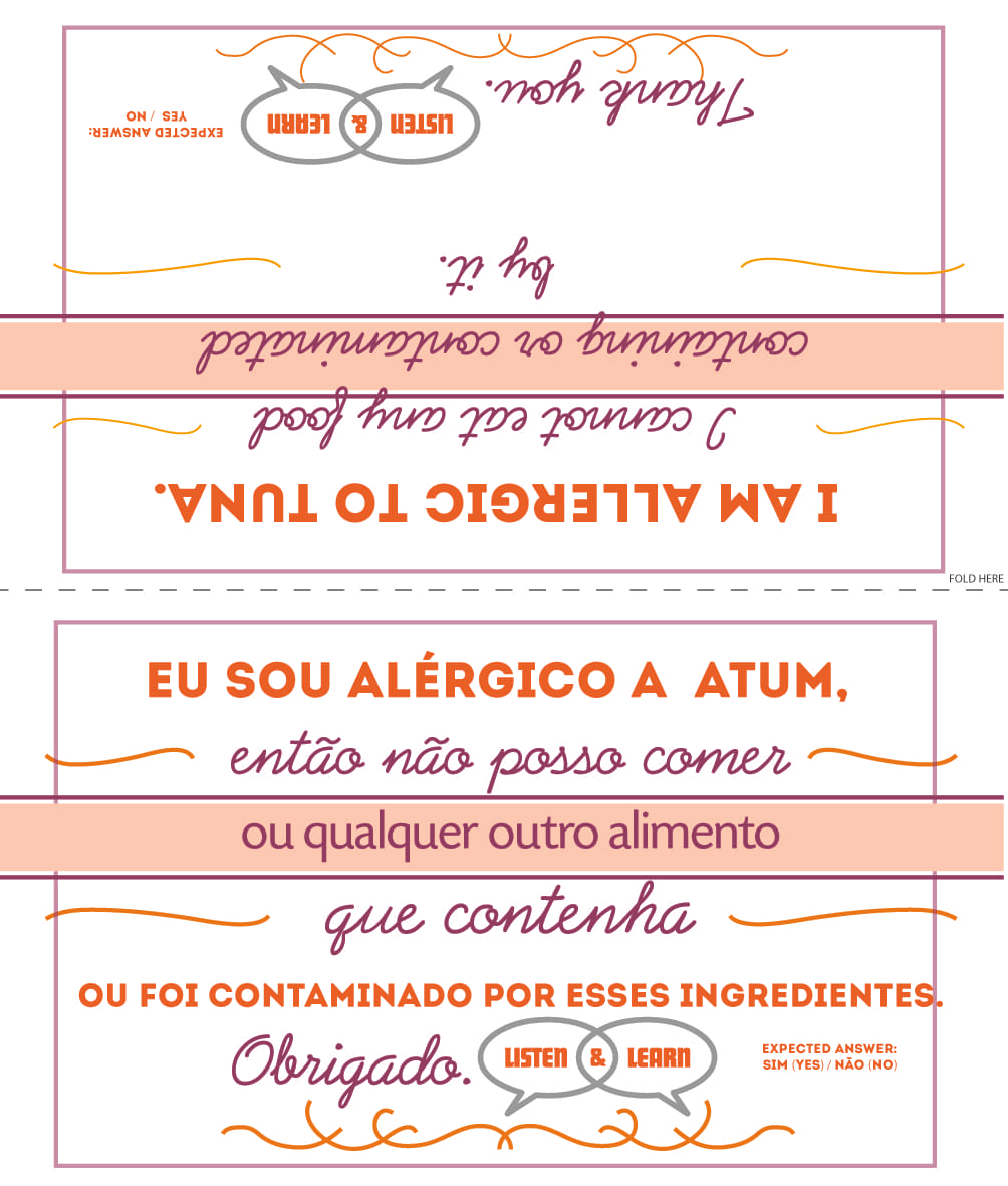 Tuna Allergy Card Portuguese Listen & Learn USA & Canada