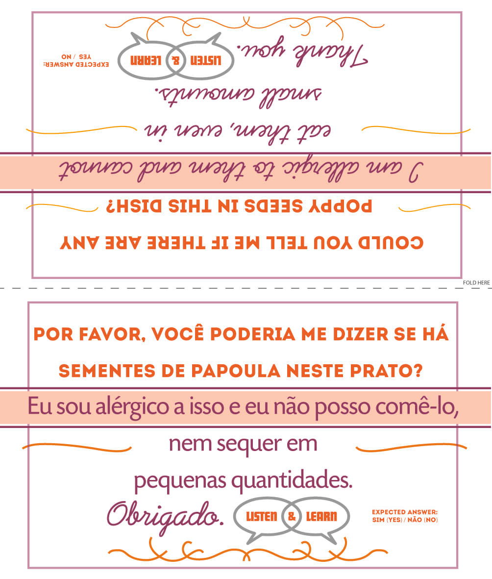 Poppy seeds Allergy Card Portuguese Listen & Learn USA & Canada