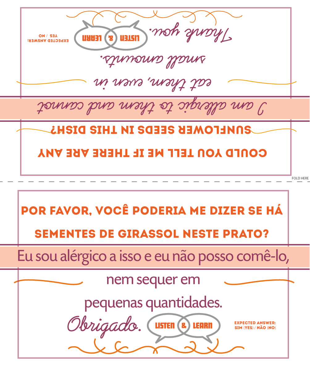 Sunflower seeds Allergy Card Portuguese Listen & Learn USA & Canada