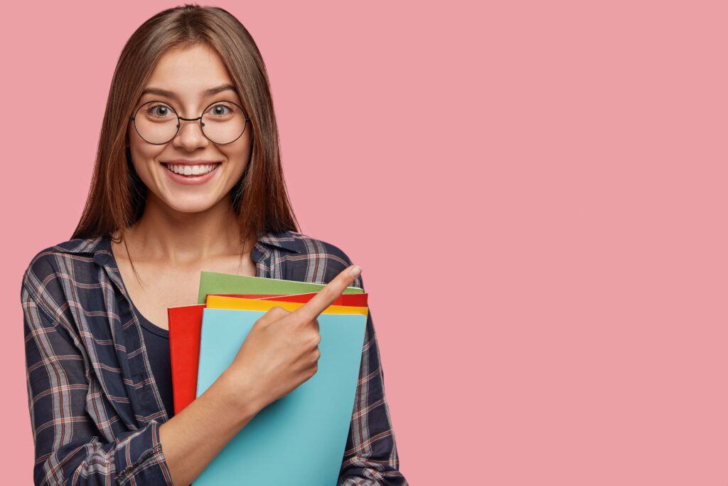 Female English student excited about learning new English words